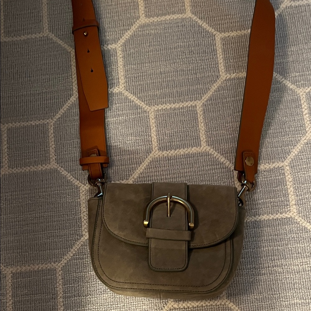 JCREW NEW olive suede with saddle brown leather strap. Cross body